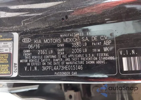 2017 Kia Forte Lx из США, поврежденный, VIN 3KPFL4A73HE015146